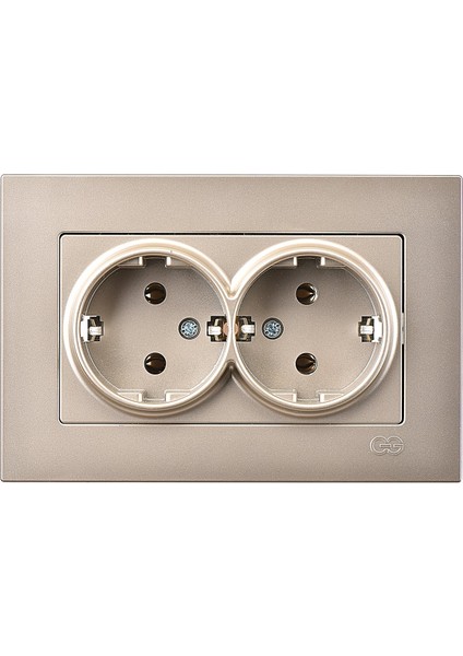 Eqona Metalik Bej İkili Topraklı Priz