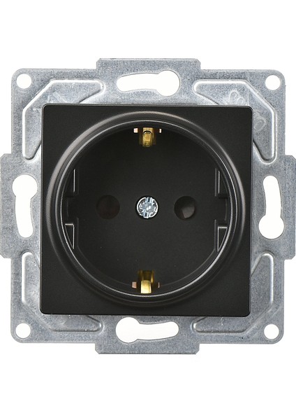Eqona Metalik Siyah Çocuk Korumalı Topraklı Priz Mekanizma