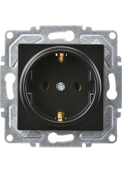 Eqona Metalik Siyah Topraklı Priz Mekanizma