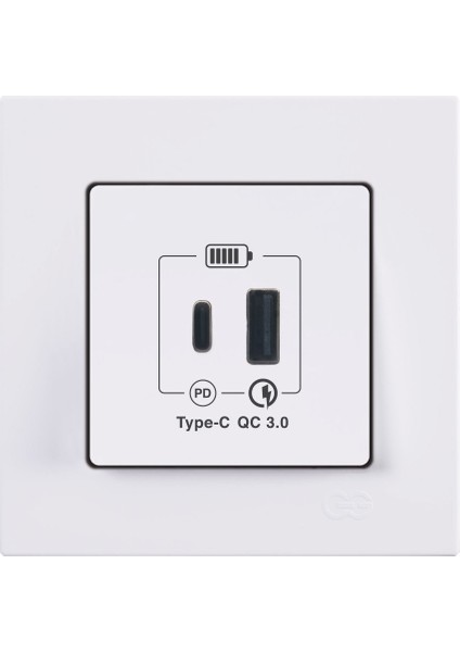 Günsan Eqona Fildişi Beyazı 2 Çıkışlı USB Şarj Prizi Type C + Type A 20W