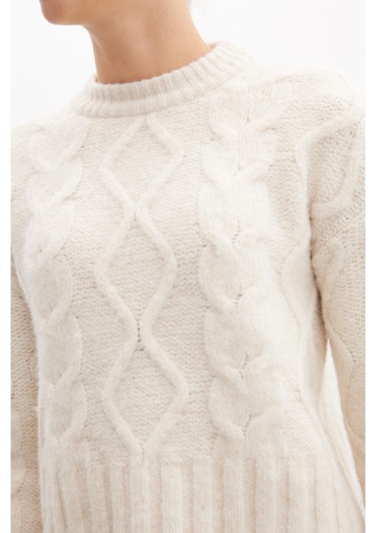Adelıne Sweater Bisiklet Yaka Saç Örgü Kadın Triko Kazak - Ekru modelleri