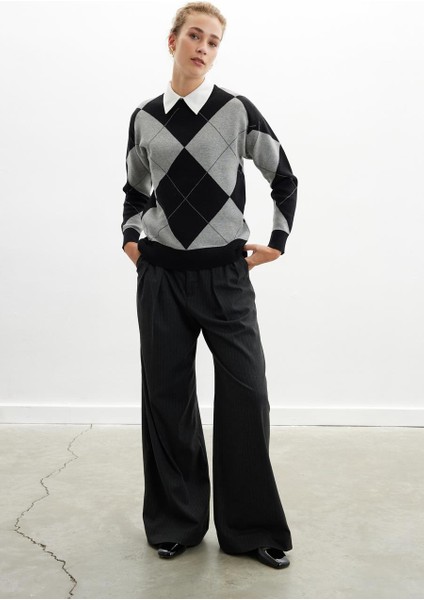 Styleboom X Peraluna OXFORD PULLOVER Bisiklet Yaka Baklava Desen Kadın Triko Kazak - Siyah fiyatları