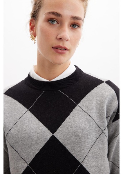 Styleboom X Peraluna OXFORD PULLOVER Bisiklet Yaka Baklava Desen Kadın Triko Kazak - Siyah fırsatları