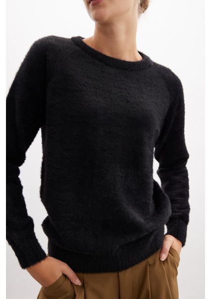 Hazel Pullover Bisiklet Yaka Rahat Kesimı Kadın Triko Kazak - Siyah fiyatları