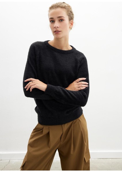 Hazel Pullover Bisiklet Yaka Rahat Kesimı Kadın Triko Kazak - Siyah modelleri