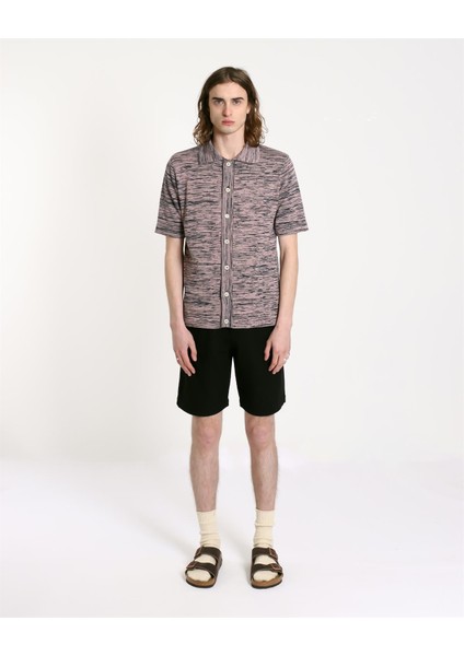 Far Afield Velzy Cardıgan-Twısted Yarn Bisiklet Yaka Kısa Kol Organik Pamuk Melanj Erkek Triko Hırka - Lacivert