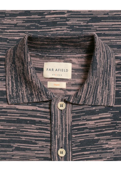 Far Afield Velzy Cardıgan-Twısted Yarn Bisiklet Yaka Kısa Kol Organik Pamuk Melanj Erkek Triko Hırka - Lacivert modelleri