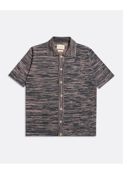 Far Afield Velzy Cardıgan-Twısted Yarn Bisiklet Yaka Kısa Kol Organik Pamuk Melanj Erkek Triko Hırka - Lacivert indirimleri