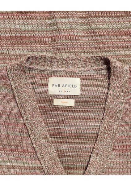 Far Afield Buckley Cardıgan - Twısted Yarn V Yaka Standart Kesim Organik Pamuk Melanj Erkek Triko Hırka - Kahve Multi modelleri