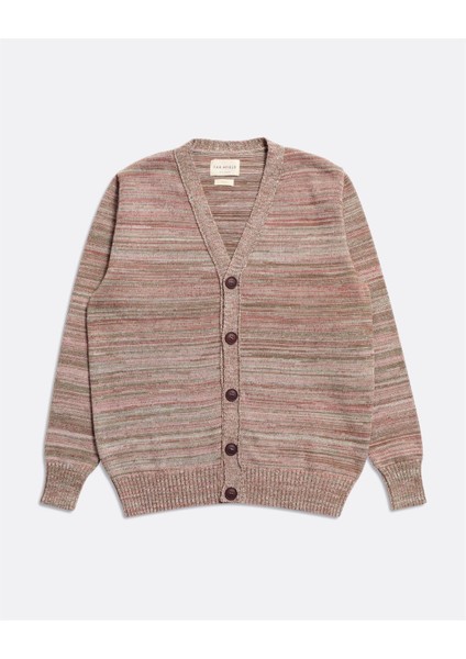 Far Afield Buckley Cardıgan - Twısted Yarn V Yaka Standart Kesim Organik Pamuk Melanj Erkek Triko Hırka - Kahve Multi indirimleri