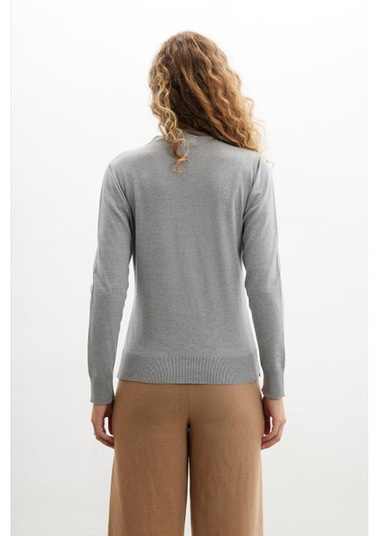 Styleboom x Peraluna Chelsea Pullover Bisiklet Yaka Standart Kesim Kadın Triko Kazak - Gri modelleri