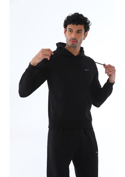 Erkek İki İplik Kumaş, Sweat Kapüşonlu Siyah Bel Lastikli Eşofman Takımı - 7720 modelleri