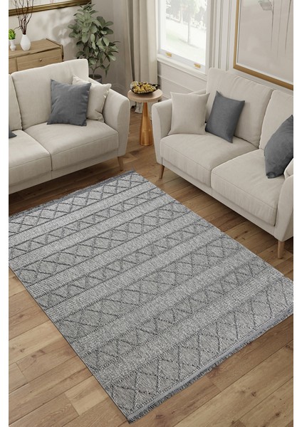 Olivia Gri %100 Polyester Bukleli Dokuma Makine Halısı Oturma Odası Salon Mutfak Halısı 120 x 170