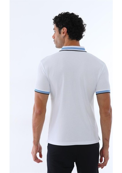 Erkek Beyaz Amerikan Pike Kumaş Polo Yaka Ribana Kısa Kollu T-Shirt - 134