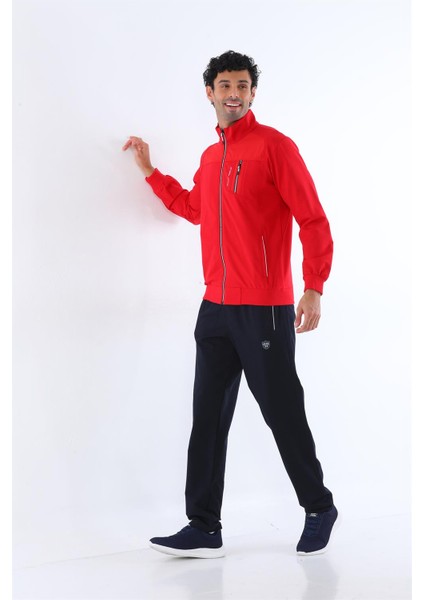 Erkek Kırmızı İki İplik Kumaş Dik Yaka Fermuarlı Cepli Uzun Kol Eşofman Takımı - 7402 fiyatları