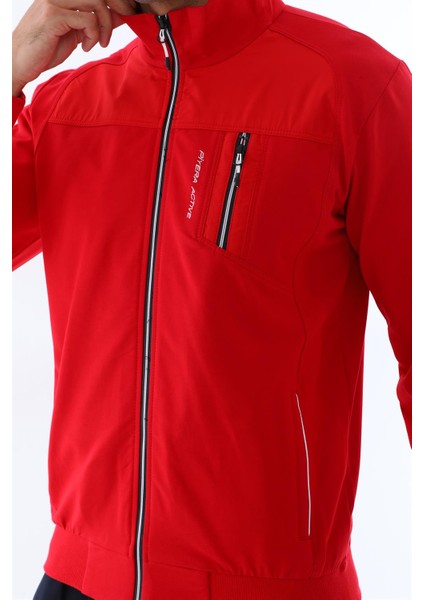 Erkek Kırmızı İki İplik Kumaş Dik Yaka Fermuarlı Cepli Uzun Kol Eşofman Takımı - 7402 modelleri