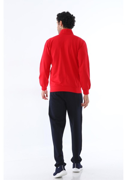 Erkek Kırmızı İki İplik Kumaş Dik Yaka Fermuarlı Cepli Uzun Kol Eşofman Takımı - 7402 indirimleri
