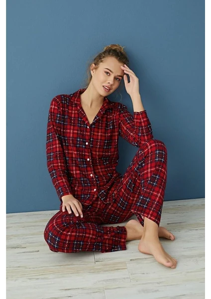 Farya Home Dreamy Christmas Pamuklu Süet Yılbaşı Temalı Ekoseli Pijama Takımı