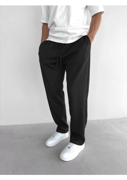 Erkek Baggy Fit Rahat Pantolon Siyah