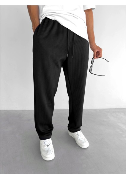 Erkek Baggy Fit Rahat Pantolon Siyah fiyatları