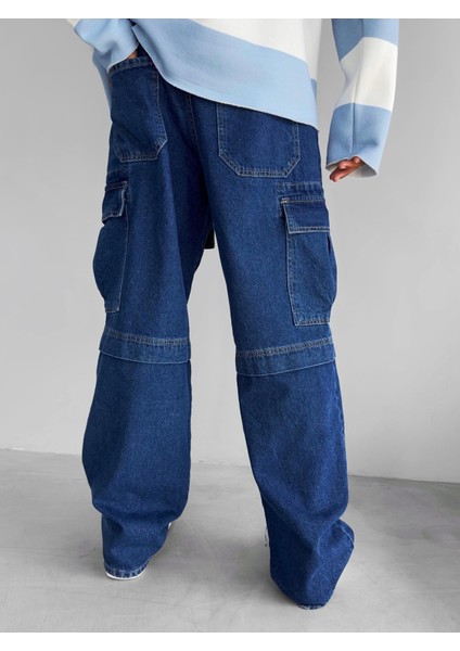 Erkek Baggy Fit Kargo Pantolon Mavi