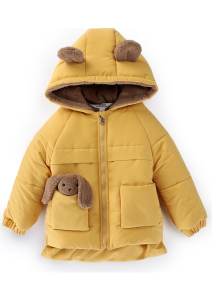 Özel Tasarım Trend Sevimli Baby Oyuncak Tavşan Içi Kürklü Soft Kumaş Cepli Kapüşonlu Kışlık Mont