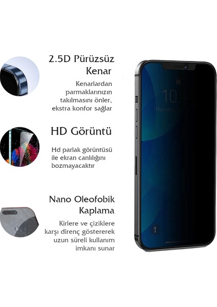 Apple iPhone 13 Pro Max Ekran Koruyucu Privacy Hayalet Tam Kaplayan Temperli Cam