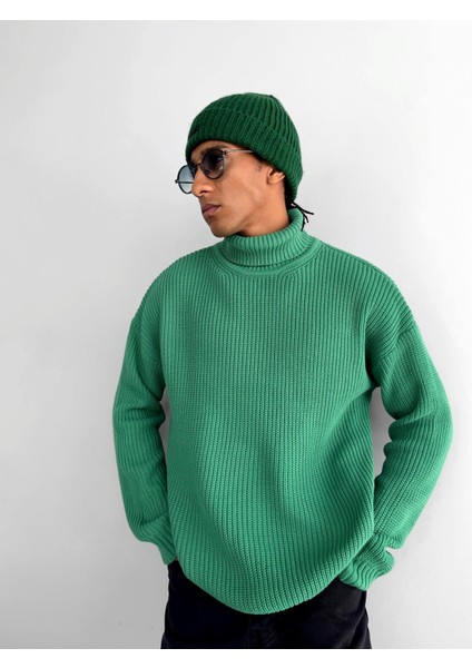 Oversize Balıkçı Yaka Kazak Yeşil