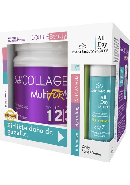 Double Beauty Multıform Kolajen 300 gr + Suda Beauty - All Day Care Yüz Kremi 50 ml