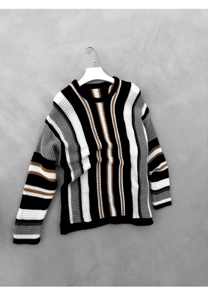 Oversize Çizgili Kazak Siyah modelleri