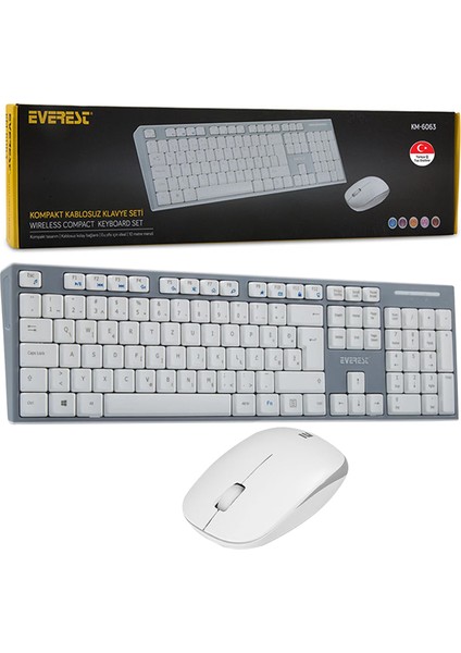 Everest KM-6063 Beyaz/gri Kablosuz Q Multımedya Klavye+Mouse Set (81)