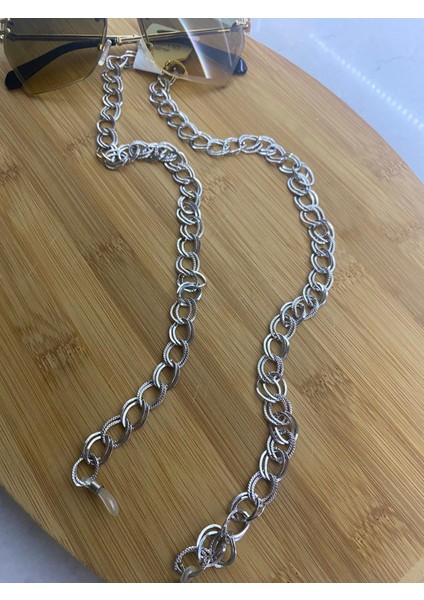 Gümüş Rengi Pırıltılı Kalın Zincir Gözlük Aksesuarı/kolye