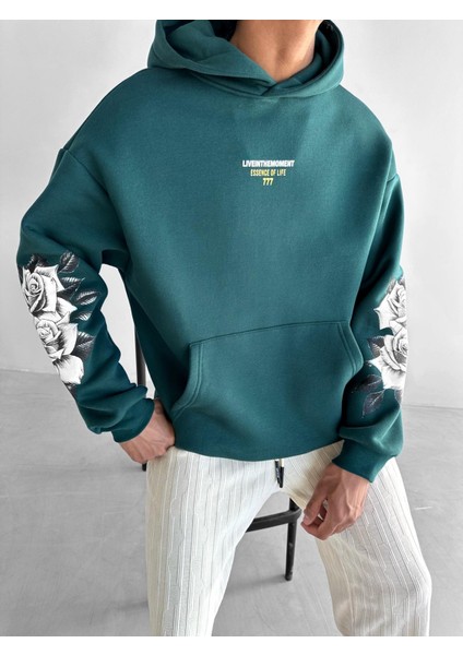 Abluka Online Oversize 777 Baskılı Sweatshirt Yeşil