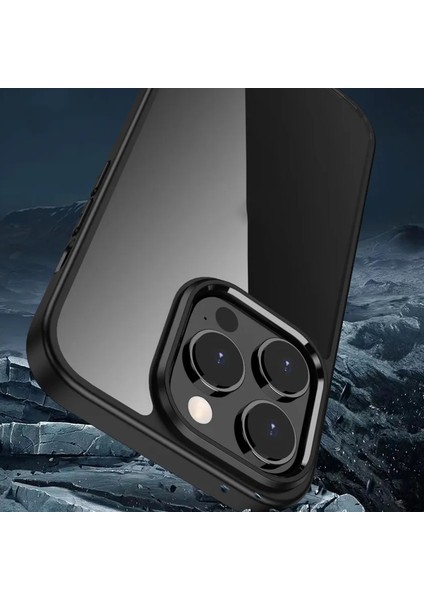 iPhone 15 Pro Max ile Uyumlu Kılıf Kenar Renkli Arkası Şeffaf Kamera Koruma Impact Protectıon Kılıf