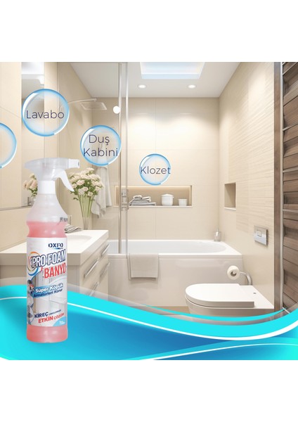 Oxfopro Profoam, Armatürler ve Banyo Için Hafif Asidik Kireç Çözücü Temizleme Köpüğü 750 ml