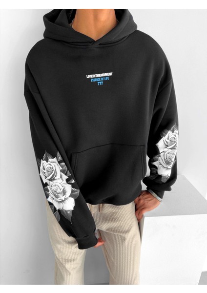 Abluka Online Oversize 777 Baskılı Sweatshirt Siyah