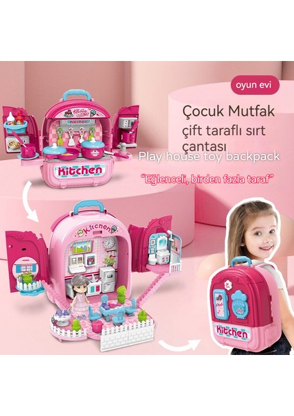 Çocuk Çok Fonksiyonlu Mutfak Tarzı Çift Taraflı Sırt Çantası Oyuncak (Yurt Dışından)