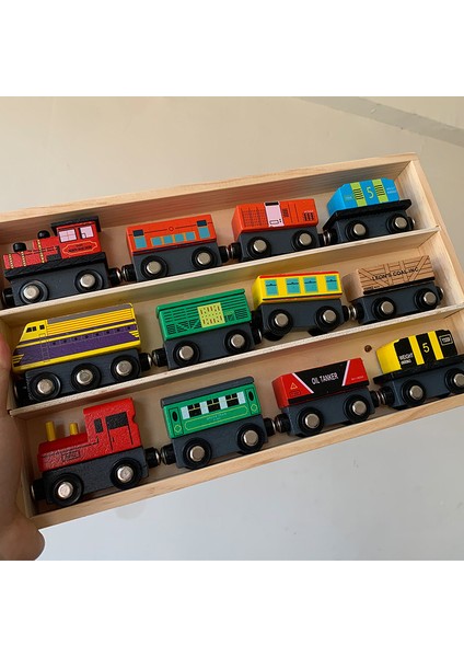 Çocuk Ahşap 12 Küçük Tren Eğitici Oyuncak Seti (Yurt Dışından)