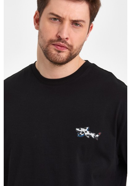2702-1 Basic 24X1 Süprem Oversize Ön Sol Göğüs Balık Baskılı T-Shirt