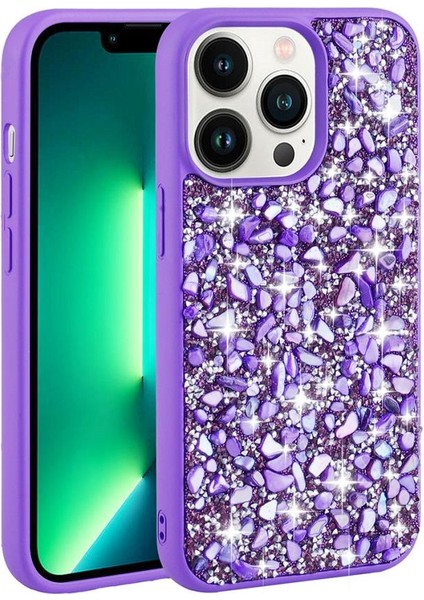 Apple iPhone 12 Pro Max Kılıf Parlak Taşlı Tasarım Stone Linea Kapak