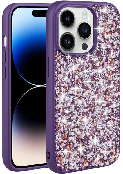 Apple iPhone 14 Pro Max Kılıf Parlak Taşlı Tasarım Stone Linea Kapak