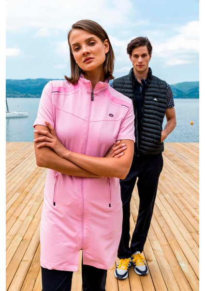 Kadın Sportswear Pembe İki İplik, Kısa Kol Tunik Eşofman Alt Üst Takım - 7611