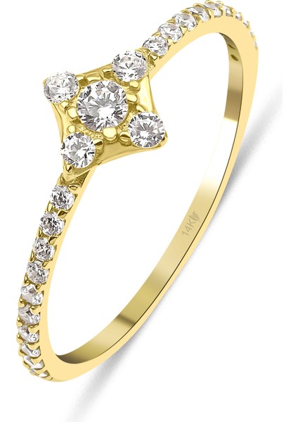 14 Ayar Altın Taşlı Dörtgen Yüzük KRS192-14GEZ