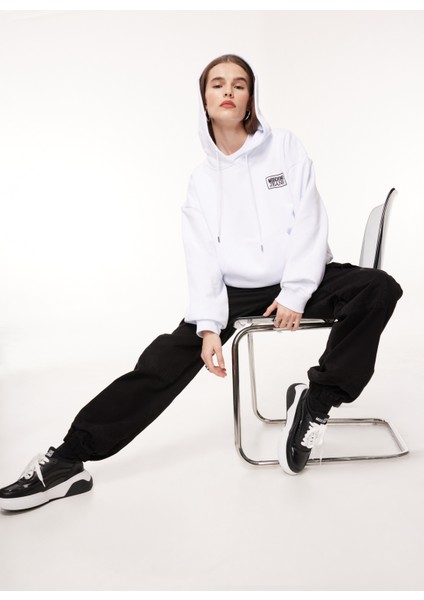 Jeans Kapüşon Yaka Düz Siyah Kadın Sweatshırt A1712