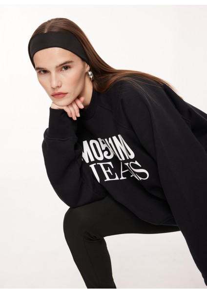 Jeans Bisiklet Yaka Düz Siyah Kadın Sweatshırt J1714