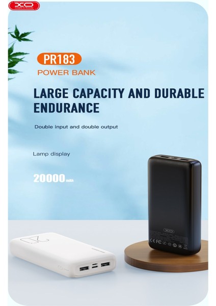-PR183 Siyah 20.000 Mah Taşınabilir Hızlı Şarj Aleti Powerbank