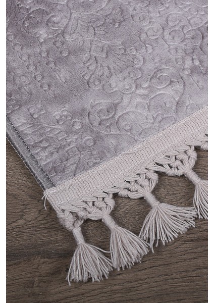 Nova Gri 60X100 + 50X60 cm 2'li Köşeli Ponpon Saçaklı Banyo Halısı Kaymaz Yıkanabilir Paspas Seti fiyatları