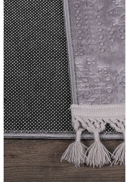 Nova Gri 60X100 + 50X60 cm 2'li Köşeli Ponpon Saçaklı Banyo Halısı Kaymaz Yıkanabilir Paspas Seti fırsatları