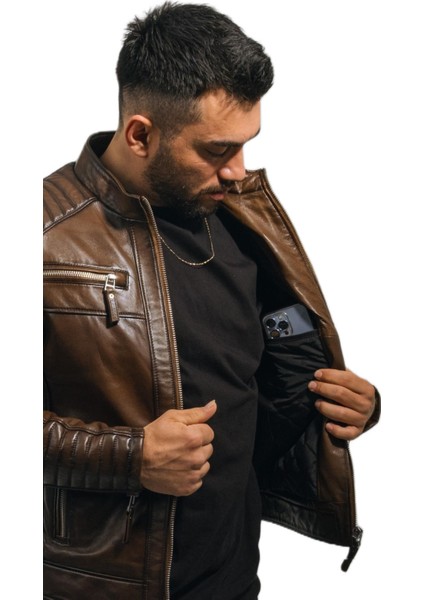 Mont Taba Rengi Erkek Ceket Kuzu Derisi Büyük Beden Brad indirimleri
