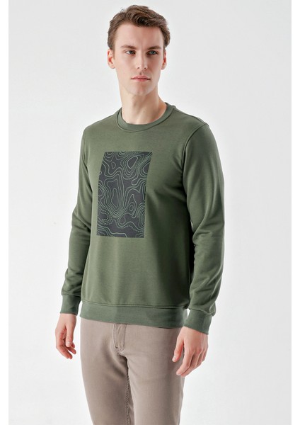Erkek Haki Trend Bisiklet Yaka Sweat-Shirt fiyatları